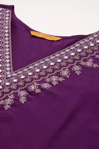 Ethnic motifs yoke design thread work kurta with trousers & dupatta