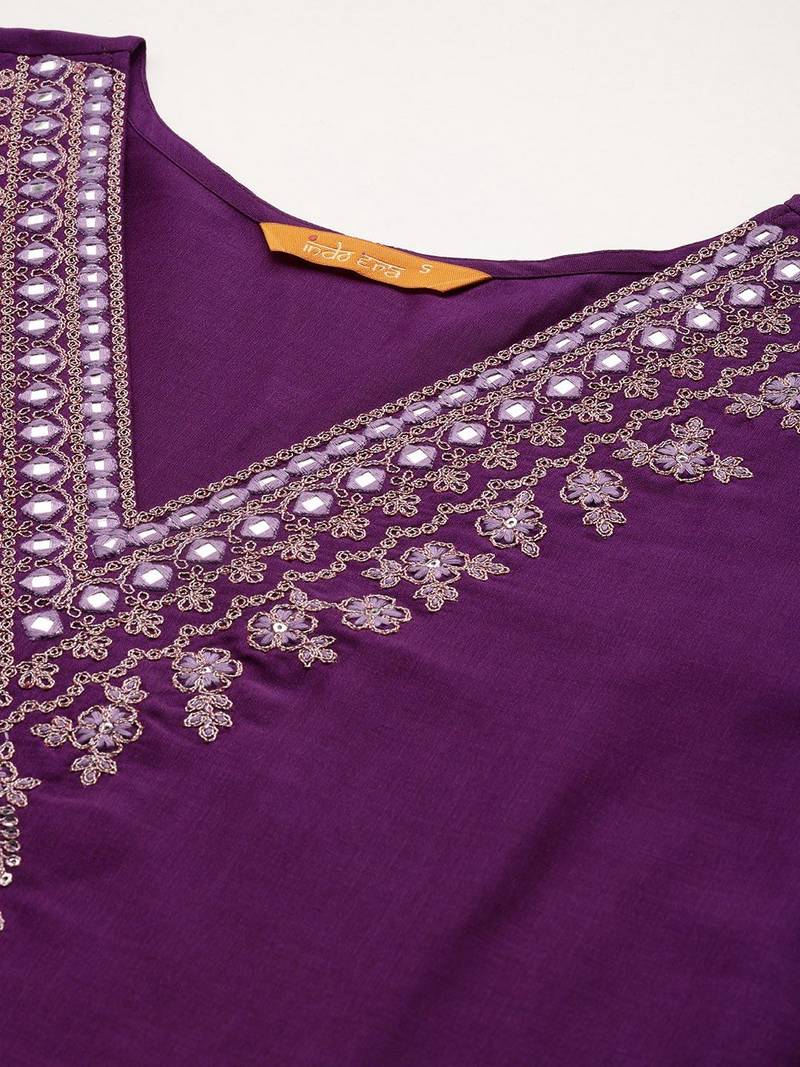 Ethnic motifs yoke design thread work kurta with trousers & dupatta