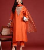 Paisley yoke design zari liva kurta with trousers & dupatta