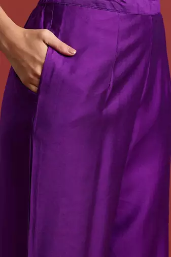 Floral embroidered pleated aari work liva kurta with trousers & dupatta