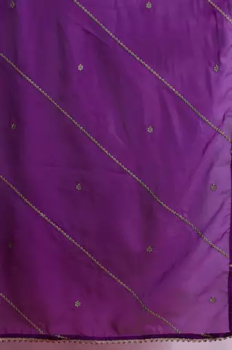 Floral embroidered pleated aari work liva kurta with trousers & dupatta