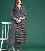 Printed panelled pure cotton kurta with trousers