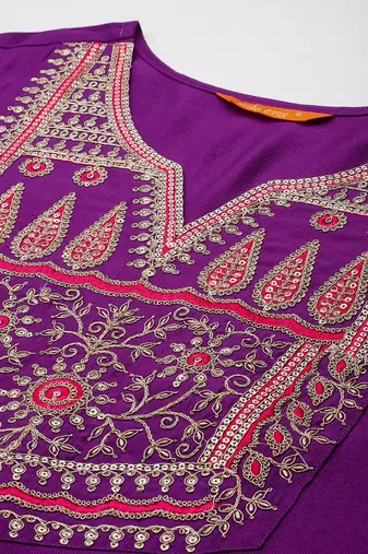 Ethnic motifs yoke design liva kurta with trousers & dupatta