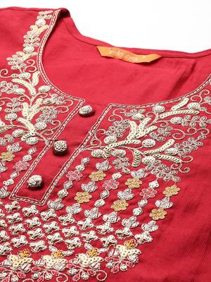 Ethnic motifs embroidered sequinned liva kurta with trousers & dupatta 3
