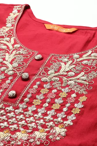 Ethnic motifs embroidered regular sequinned liva kurta with trousers & dupatta