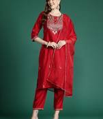 Ethnic motifs embroidered regular sequinned liva kurta with trousers & dupatta