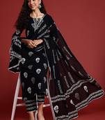 Floral printed regular pure cotton kurta with trousers & dupatta