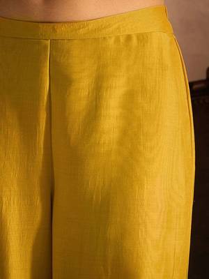 Yellow paisley embroidered straight kurta with trousers & dupatta 4