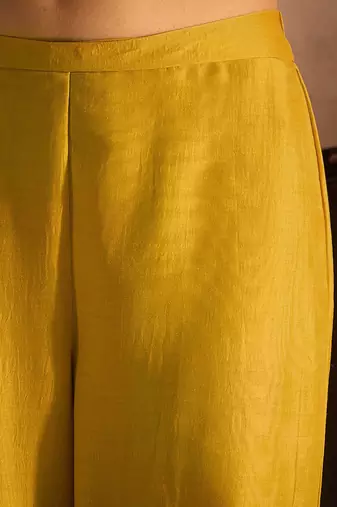 Yellow paisley embroidered regular straight kurta with trousers & dupatta