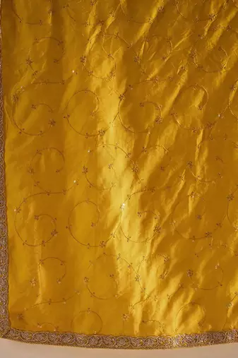 Yellow paisley embroidered regular straight kurta with trousers & dupatta
