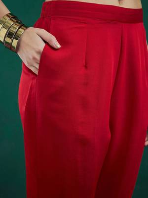 Red ethnic motifs embroidered kurta with trousers & dupatta 4