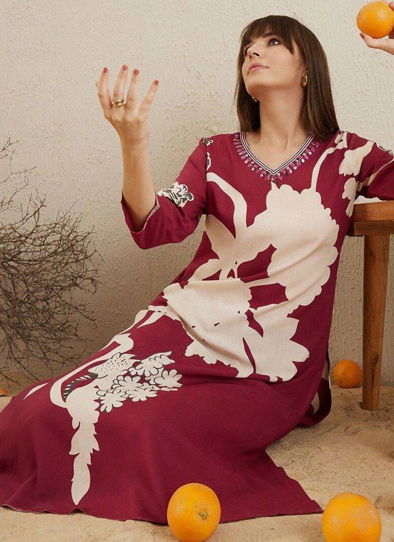 Floral printed v-neck sequinned a-line kurta with salwar