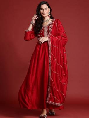 Ethnic motifs embroidered empire kurta with trousers & dupatta 1
