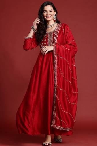 Ethnic motifs embroidered empire kurta with trousers & dupatta