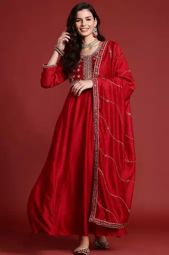 Ethnic motifs embroidered empire kurta with trousers & dupatta