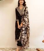 Ethnic motifs embroidered regular thread work kurta with salwar & dupatta