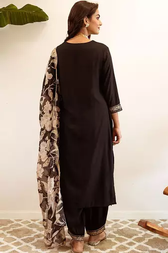 Ethnic motifs embroidered regular thread work kurta with salwar & dupatta