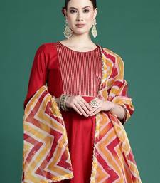 Yoke design pleated sequinned liva kurta with trousers & dupatta