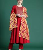 Yoke design pleated sequinned liva kurta with trousers & dupatta