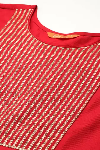 Yoke design pleated sequinned liva kurta with trousers & dupatta