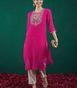 Ethnic motifs printed sweetheart neck georgette sequins straight kurtas