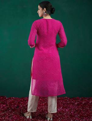 Ethnic motifs printed sweetheart neck georgette sequins straight kurtas 4