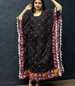 Navratri wear black color fiyona silk cotton thread work women's free size kaftans kurti