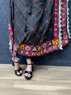 Navratri wear black fiyona silk cotton thread work women's free size kaftans kurti 2