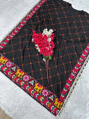 Navratri wear black fiyona silk cotton thread work women's free size kaftans kurti 3