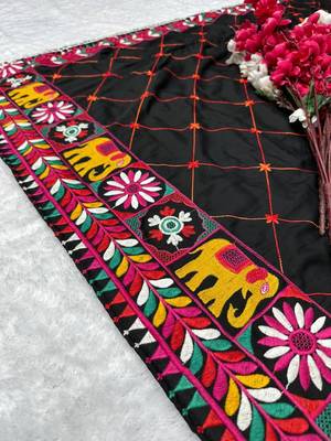 Navratri wear black fiyona silk cotton thread work women's free size kaftans kurti 5