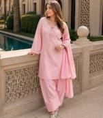 Peach crape readymade kurti set with beads sequence work