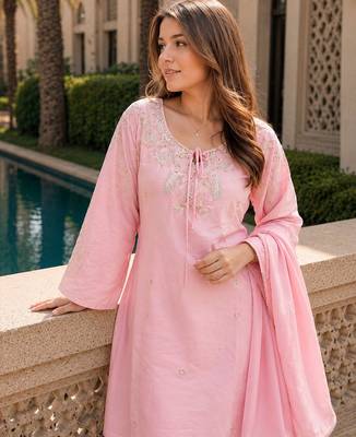 Peach crape readymade kurti set with beads sequin work 2