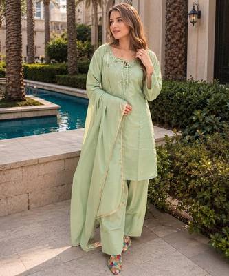 Green crape readymade kurti set with beads sequin work 1