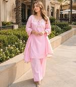 Baby pink crape readymade kurti set with beads sequence work