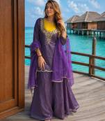 Purple roman shimmer readymade kurti set with handwork & moti work