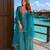 Sky-blue roman shimmer readymade kurti set with handwork & moti work