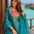 Sky-blue roman shimmer readymade kurti set with handwork & moti work