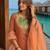 Dark peach roman shimmer readymade kurti set with handwork & moti work