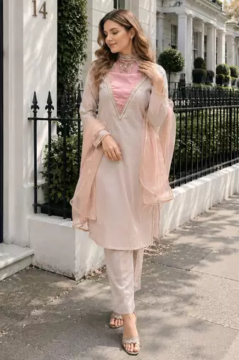 Rose roman shimmer readymade kurti set with designer handwork