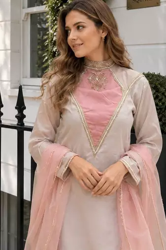 Rose roman shimmer readymade kurti set with designer handwork