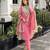 Rani-pink roman shimmer readymade kurti set with designer handwork