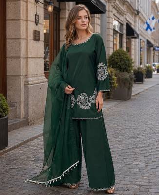 Dark green crape readymade salwar suit with embroidery work 1