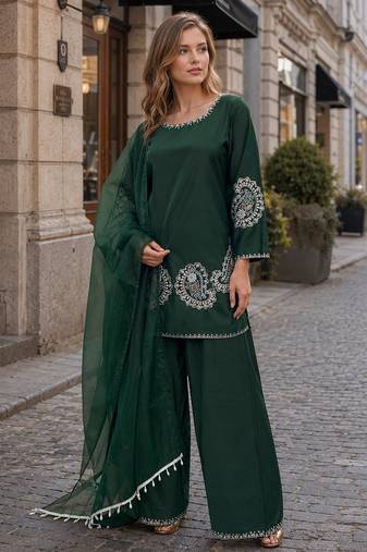 Dark green crape readymade salwar suit with embroidery work