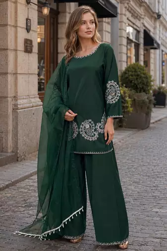 Dark green crape readymade salwar suit with embroidery work