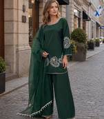 Dark green crape readymade salwar suit with embroidery work