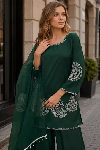 Dark green crape readymade salwar suit with embroidery work