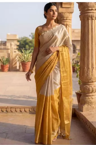 Woven design tissue kasavu saree