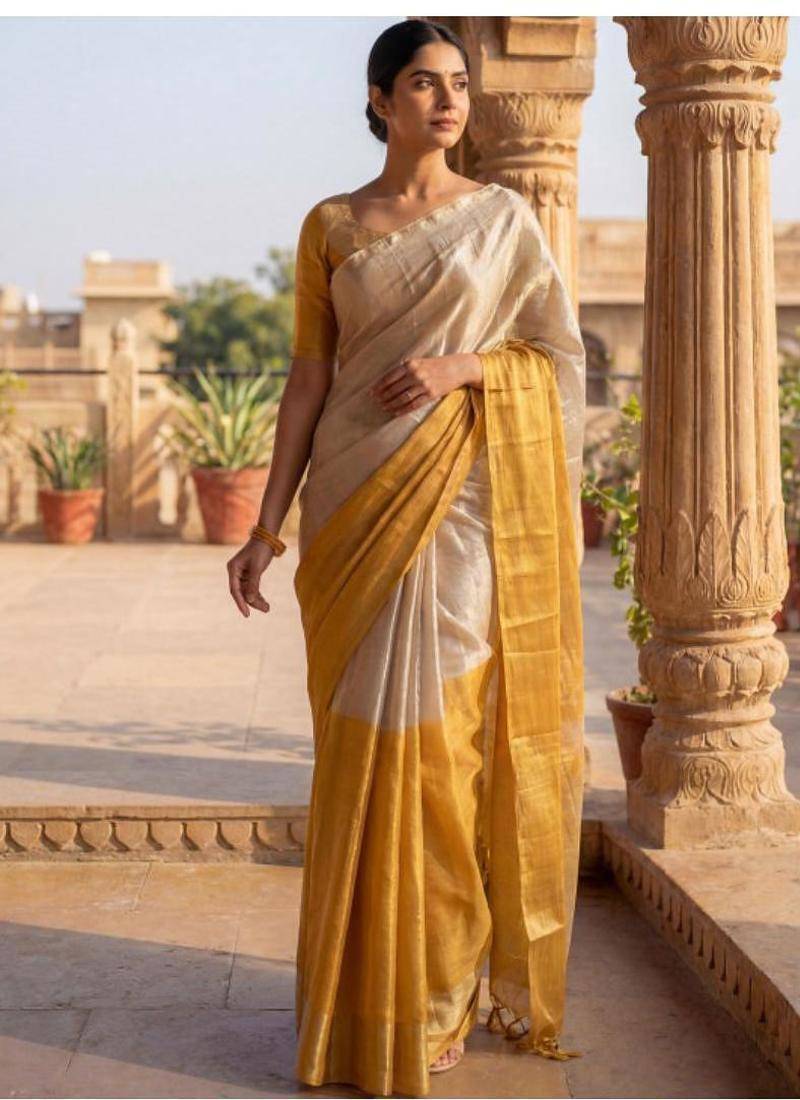 Woven design tissue kasavu saree