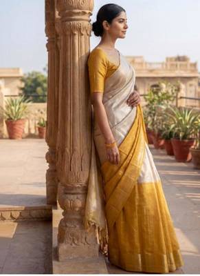 off white woven design tissue kasavu saree 3
