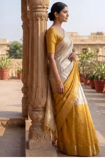 Woven design tissue kasavu saree